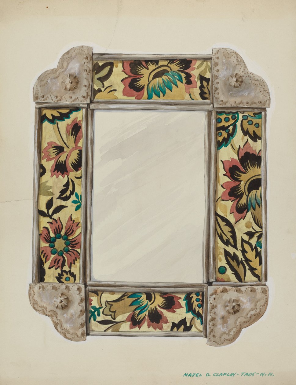 Mirror, Framed with Wallpaper Panels, Bordered in Tin by Majel G. Claflin