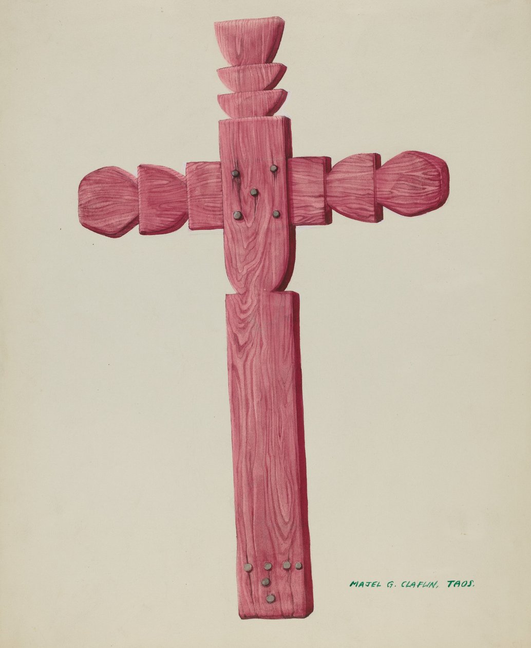Red Wooden Cross used as Headstone, c. 1937 by Majel G. Claflin