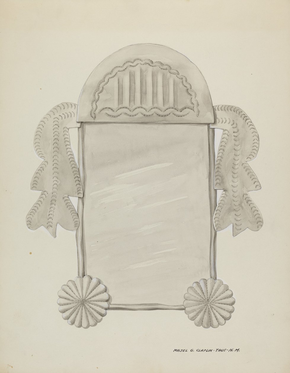 Small Tin Framed Mirror, c. 1937 by Majel G. Claflin