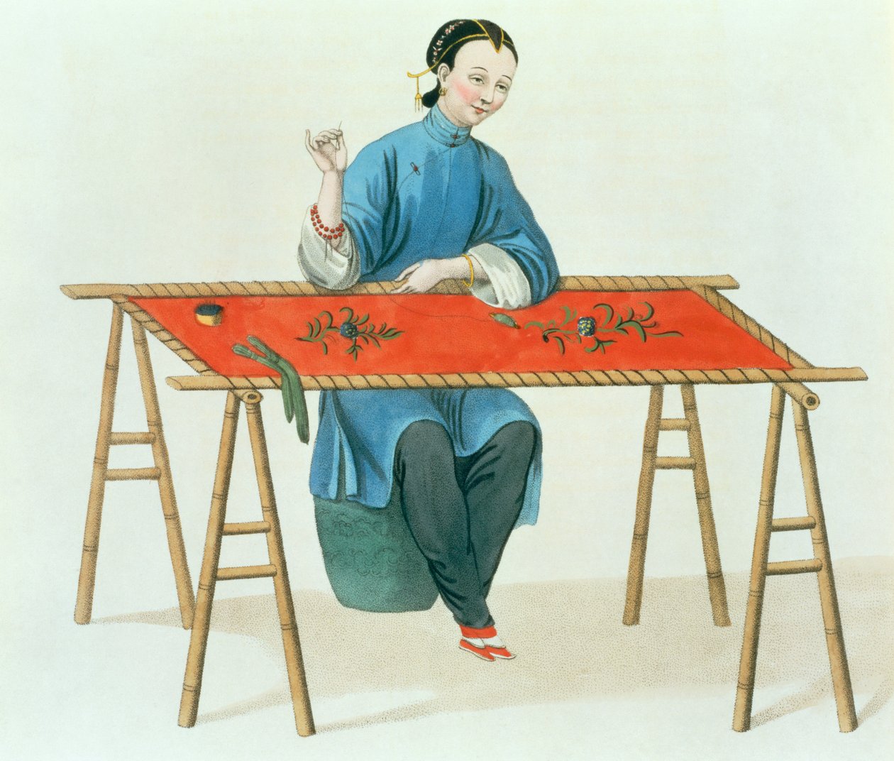 A Woman Embroidering, Plate 41 from 