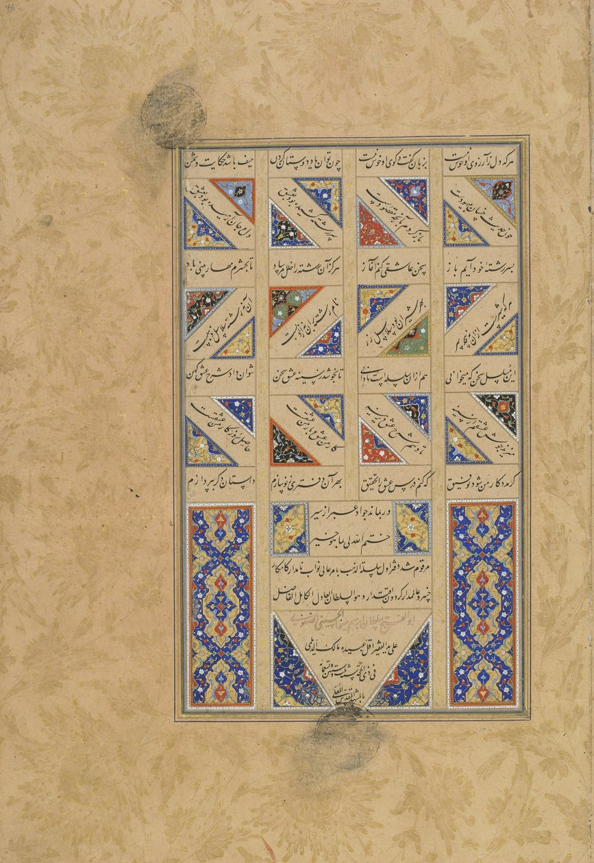 Text and Colophon from a Haft Awrang (Seven Thrones) by Jami, Safavid Dynasty, 1556 by Malik al Daylami