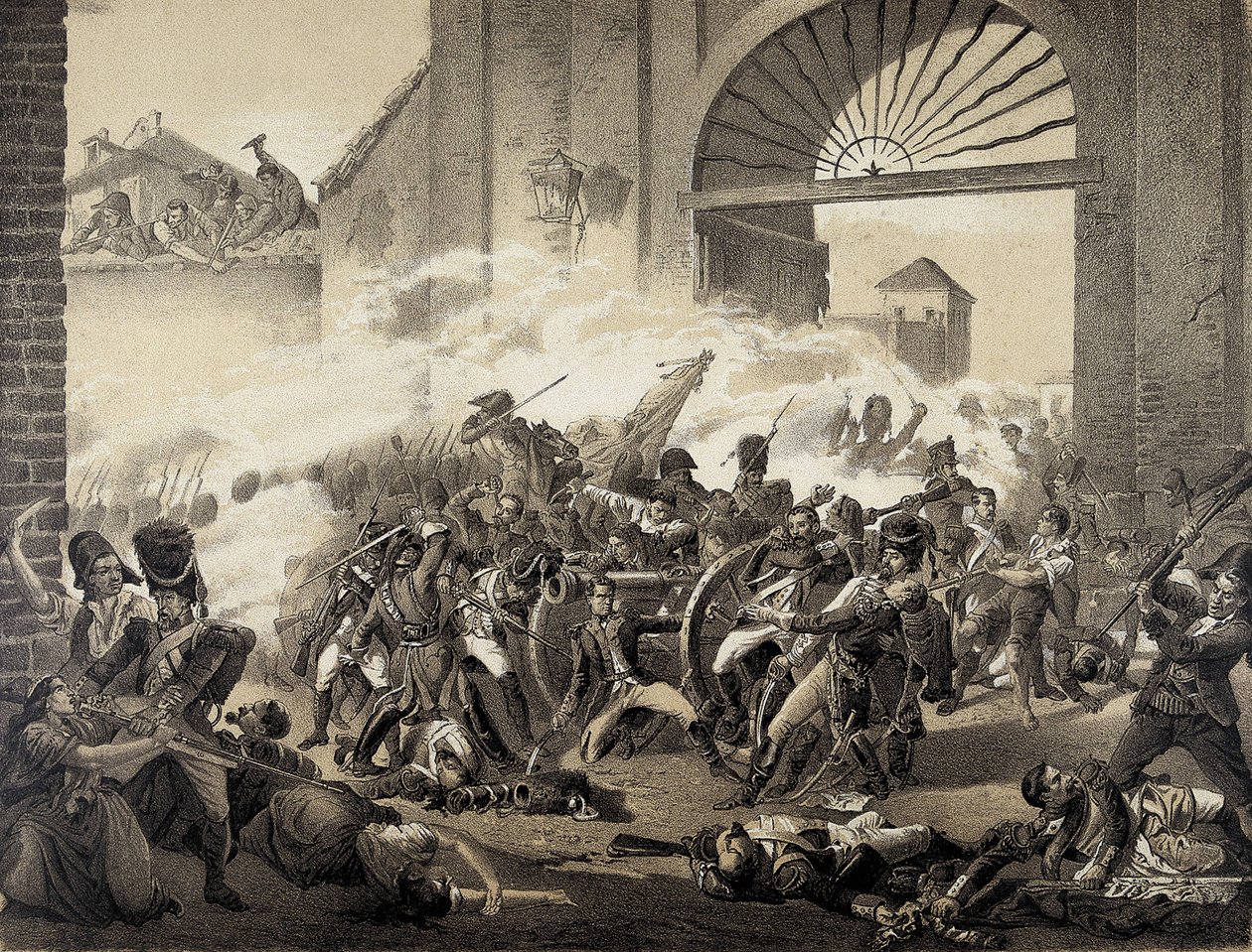 Spain. War of Independence (1808). Second of May in Madrid. Death of Luis Daoiz Defending the Monteleon Park. Engraving After a Painting by Manuel Castellano. Lithography. by Manuel (after) Castellano