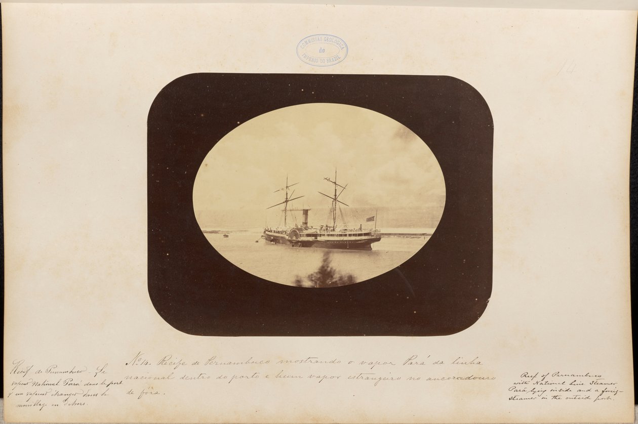 Recife of Pernambuco Showing the Steamship Pará of the National Line Inside the Port and a Foreign Steamship at the Outer Anchorage by Marc Ferrez