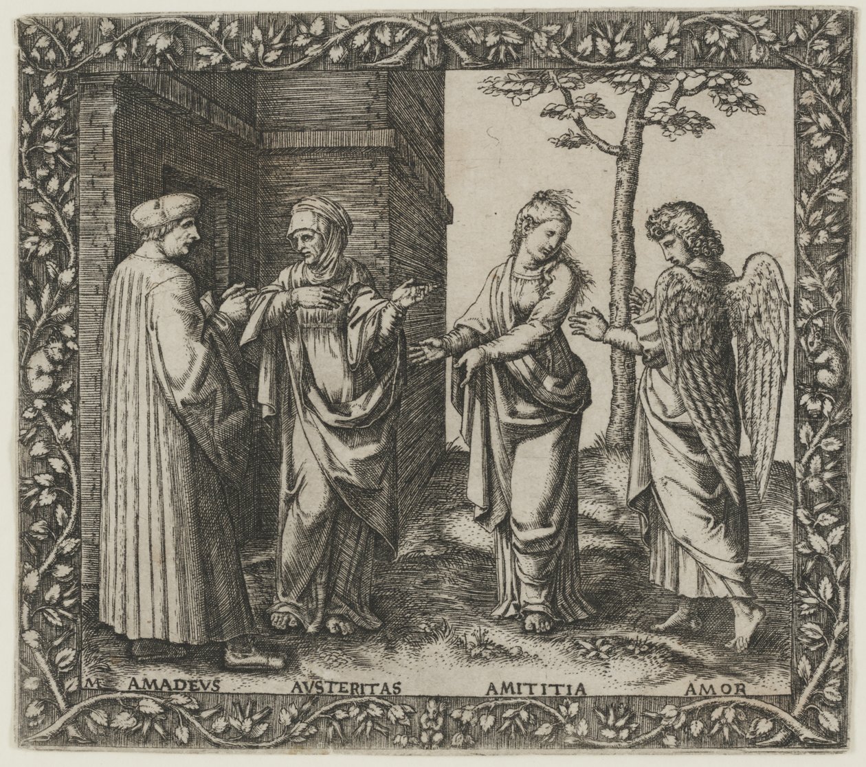 Amadeus Berruti with Austeritas, Amititia, and Amor by Marcantonio Raimondi