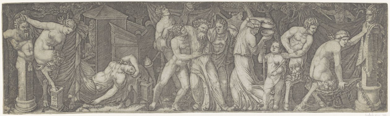 Bacchanal with Drunken Bacchus and Satyrs and Maenads by Marcantonio Raimondi