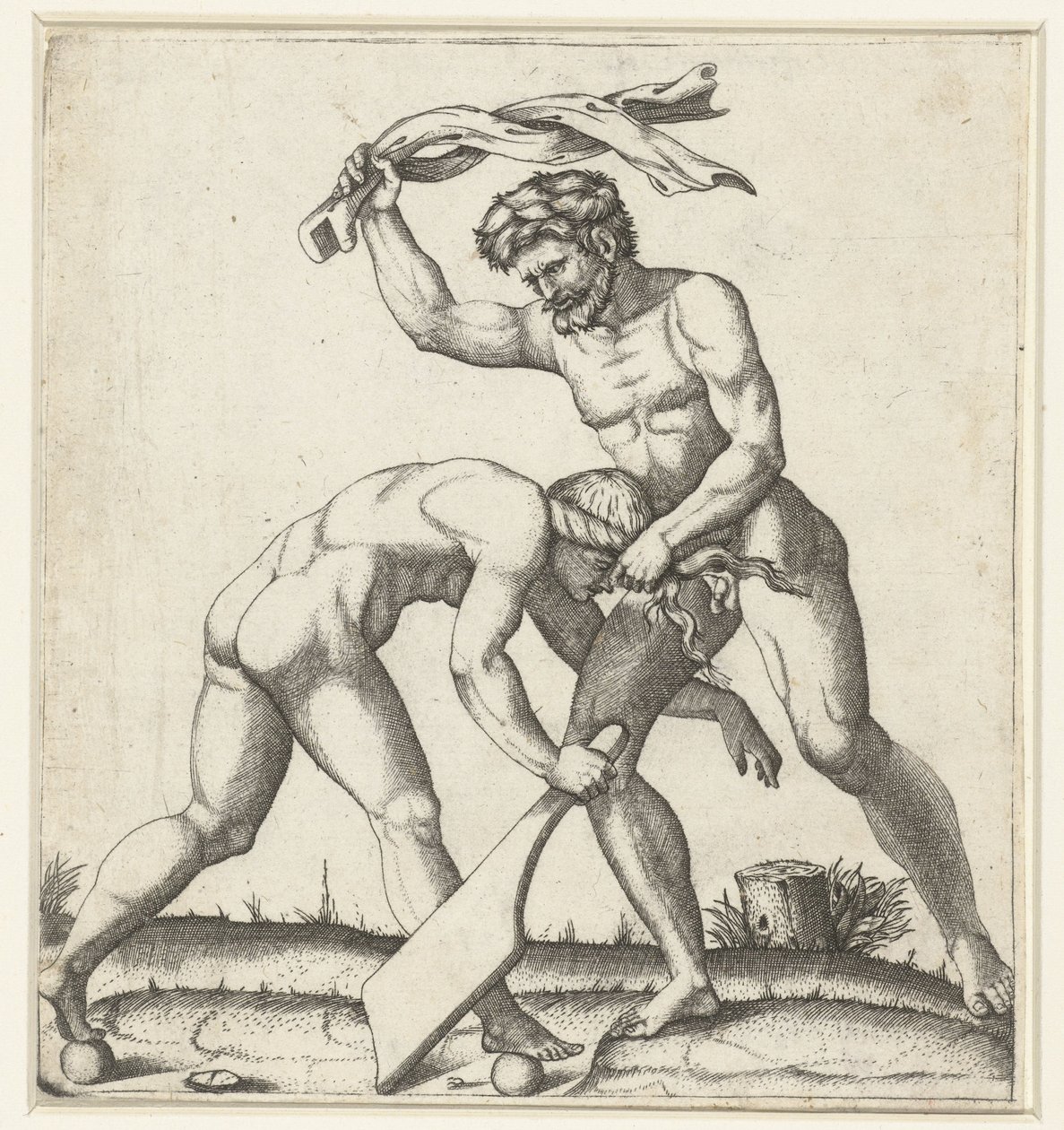 Man Fighting with Woman as Personification of Fortune (Fortuna) by Marcantonio Raimondi
