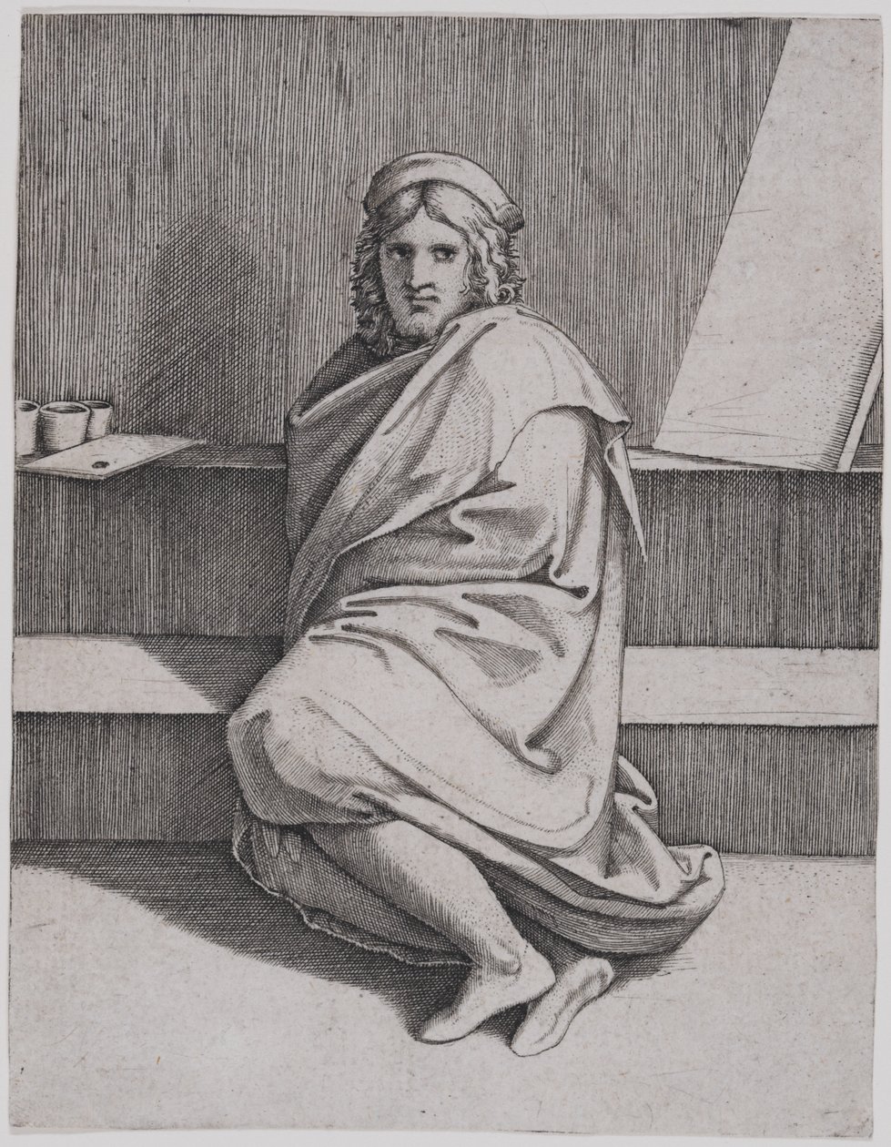 Portrait of Raphael, Seated by Marcantonio Raimondi
