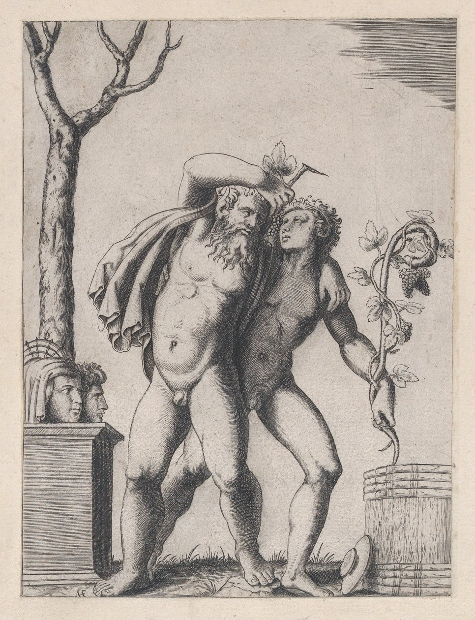 Speculum Romanae Magnificentiae: Young and Old Bacchant by Marcantonio Raimondi