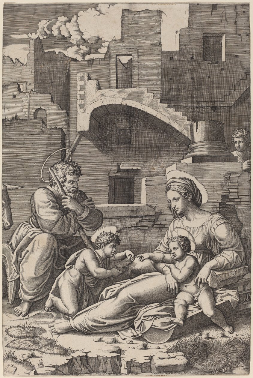 The Holy Family with the Young Saint John the Baptist by Marcantonio Raimondi after Raphael