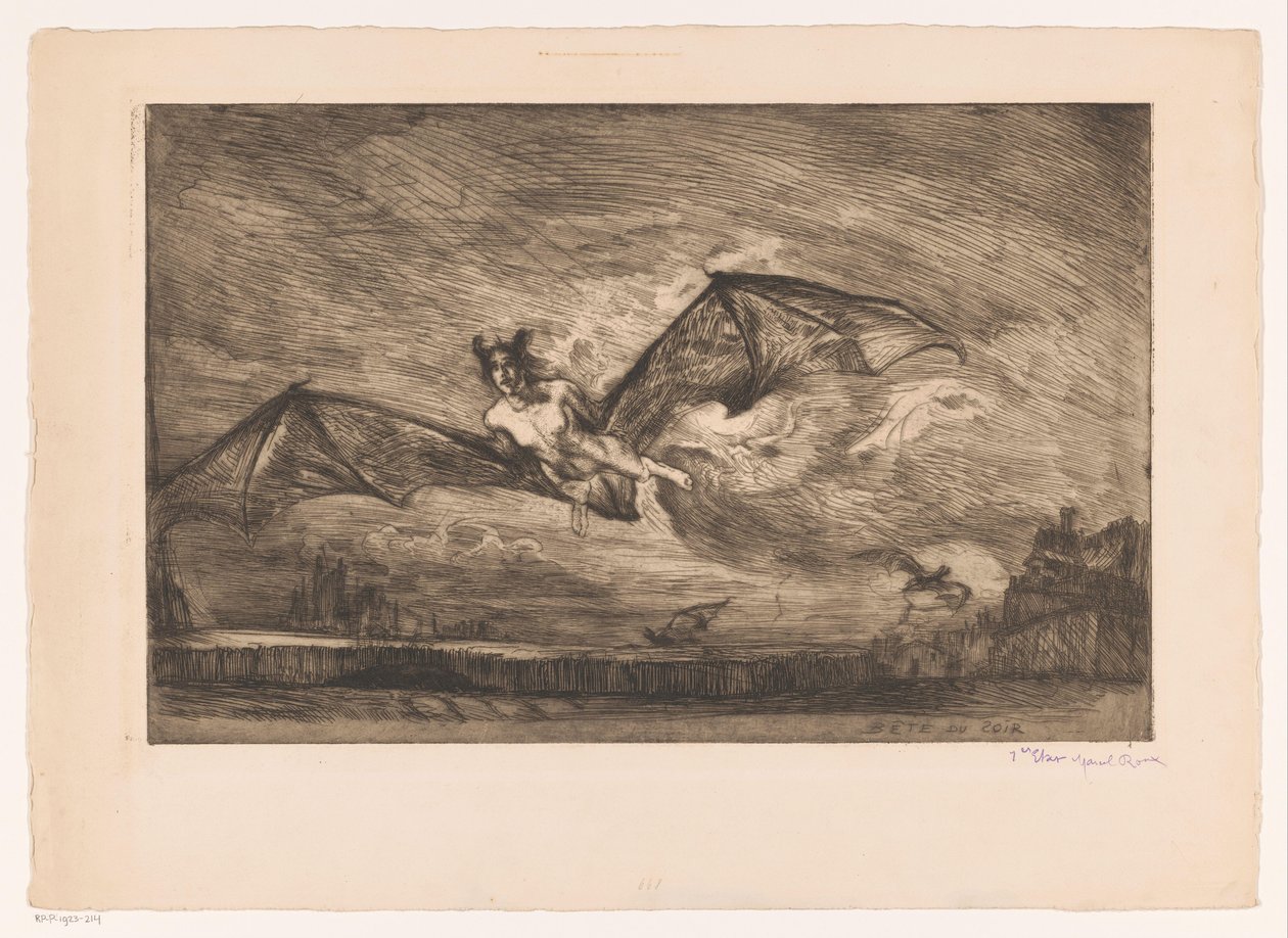 Night Landscape with Bat-like Creatures by Marcel Roux (signed by artist)