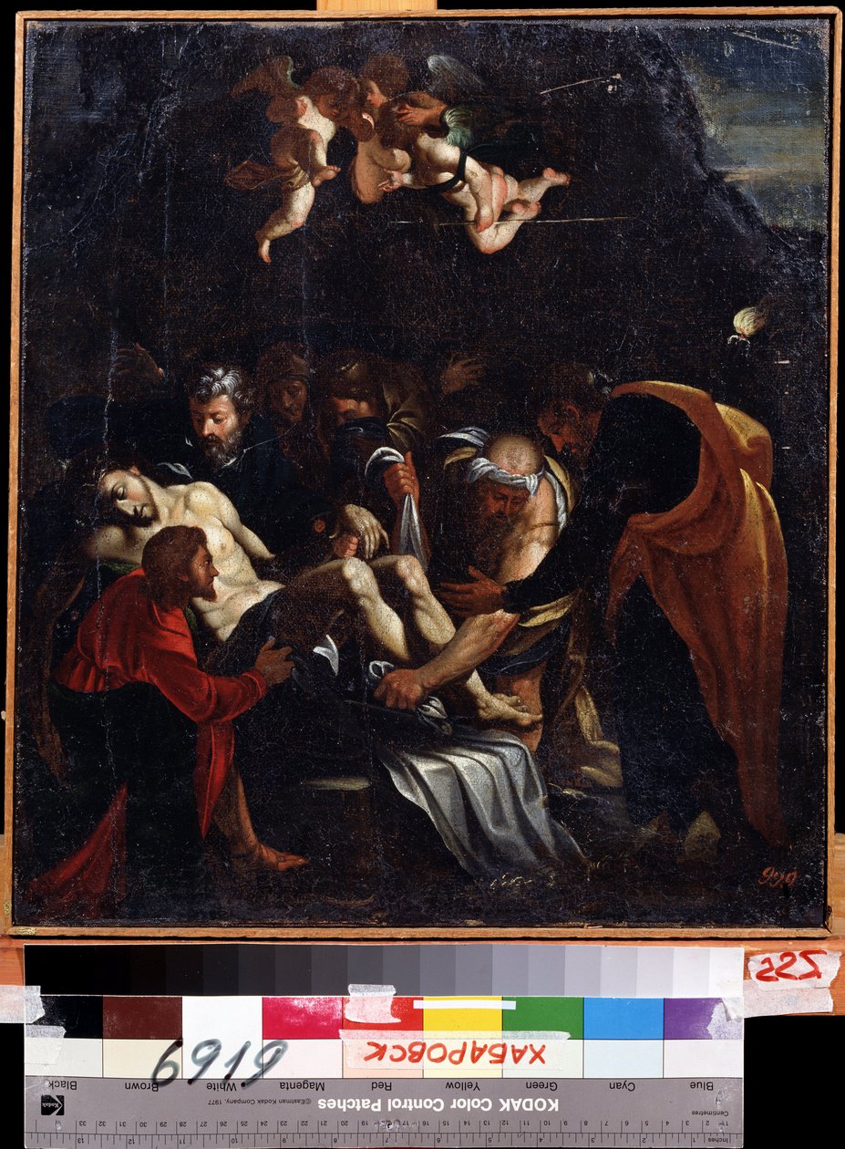 The Descent of the Cross. Among the figures represented around the body of Jesus Christ: the Virgin Mary, Saint Mary Magdalene, Saint Joseph of Arimathea, and Saint Nicodemus. by Marcello Venusti