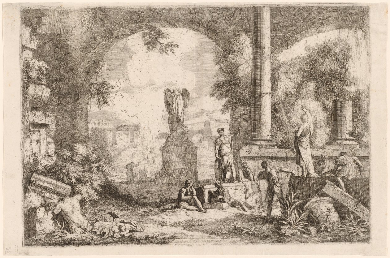 Capriccio of Antique Ruins with Men Gazing at a Classical Orator by Marco Ricci