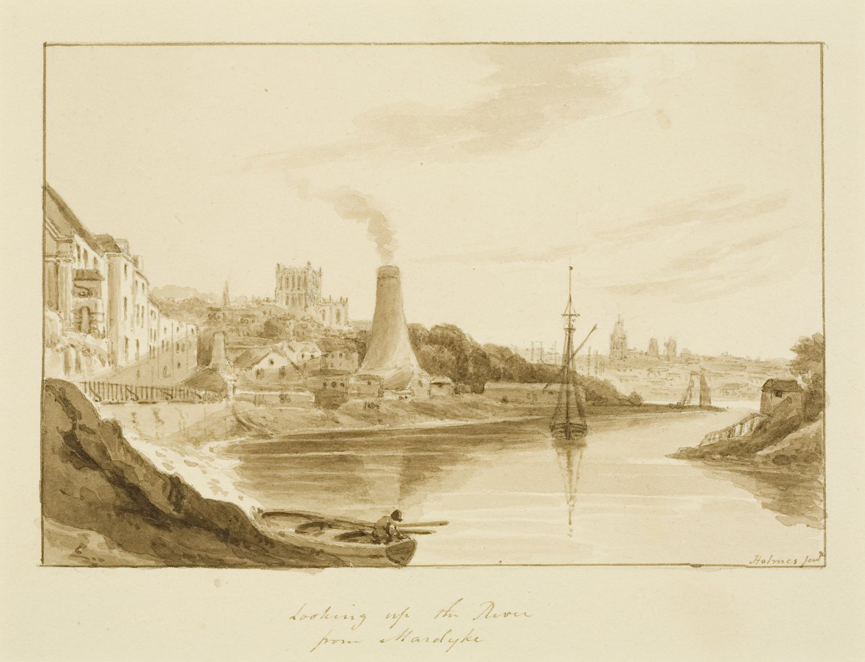 Looking up the River from Mardyke with the Limekiln Lane Glasshouse by Marcus H. Homes