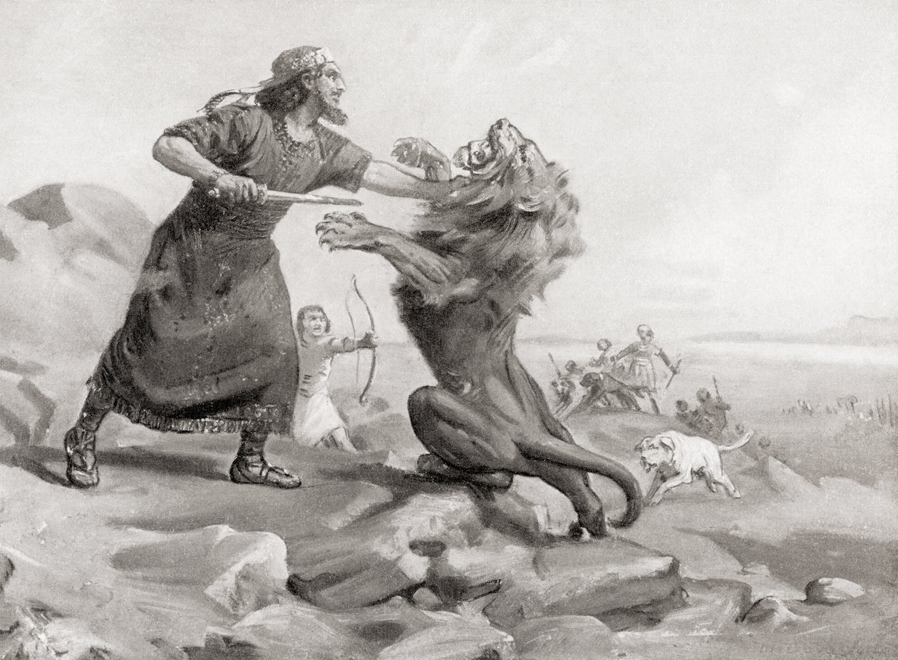 Tiglath-Pileser Slaying a Lion, from Hutchinson's History of the Nations