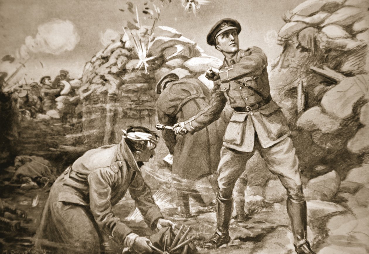 Captain Vickers holding the enemy at bay while a barrier was being built up behind him by Margaret Dovaston