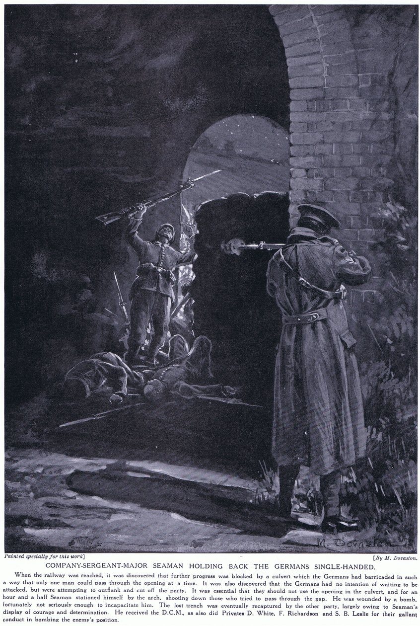 Company Sergeant Major Seaman won a DCM for single-handedly holding back a German attack February 1915 by Margaret Dovaston