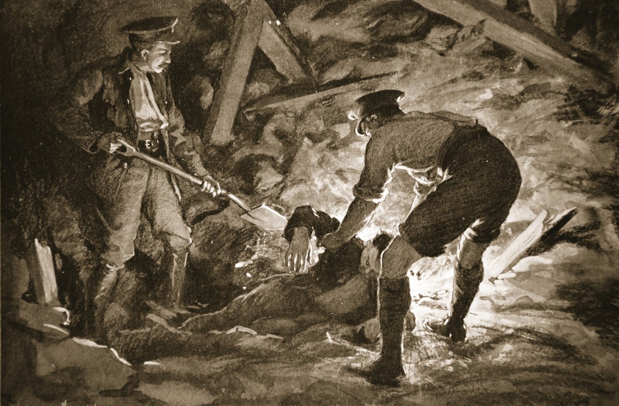 Corporal J. McCartney Digging Out, with the Assistance of a Comrade, a Miner Who Had Been Buried by a Mine Explosion by Margaret Dovaston