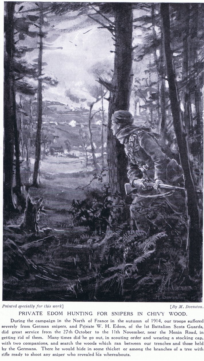 Private Edom Hunting for Snipers in Chivy Wood, Autumn 1914 by Margaret Dovaston