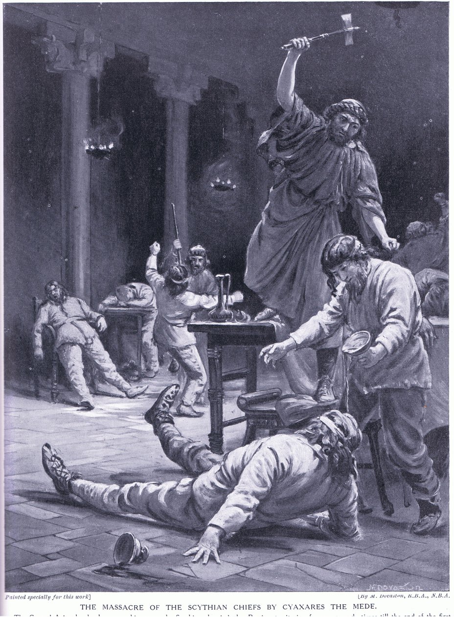 The massacre of the Scythian chiefs by Cyaxares the Mede by Margaret Dovaston