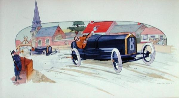 A Peugeot Racing Car in the Grand Prix de France of 1911 by Marguerite (fl.1909-14) Montaut