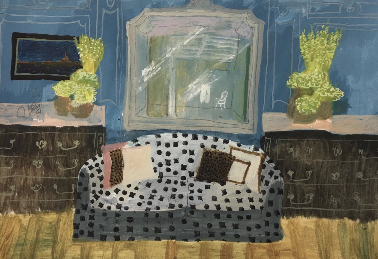 Interior with Blue Sofa by Maria Magenta