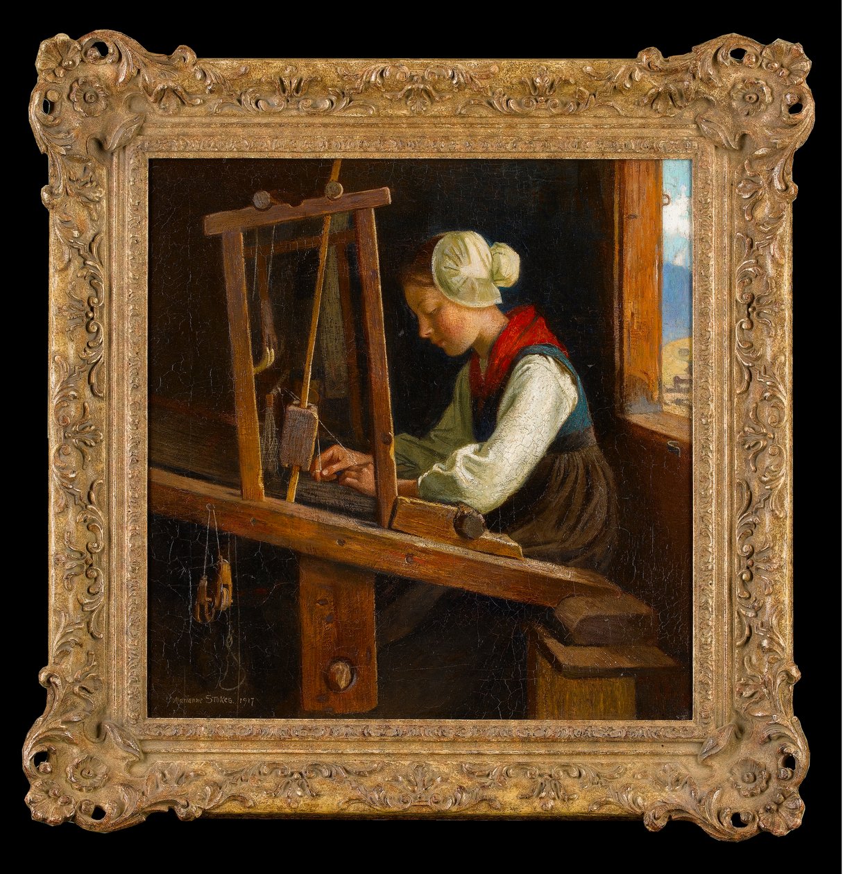 The Weaver: A Cottage Loom in the Austrian Alps, 1917 by Marianne Stokes