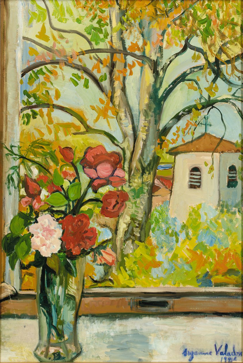 Bouquet of Flowers in Front of a Window in St. Bernard, 1926 by Marie Clementine Valadon