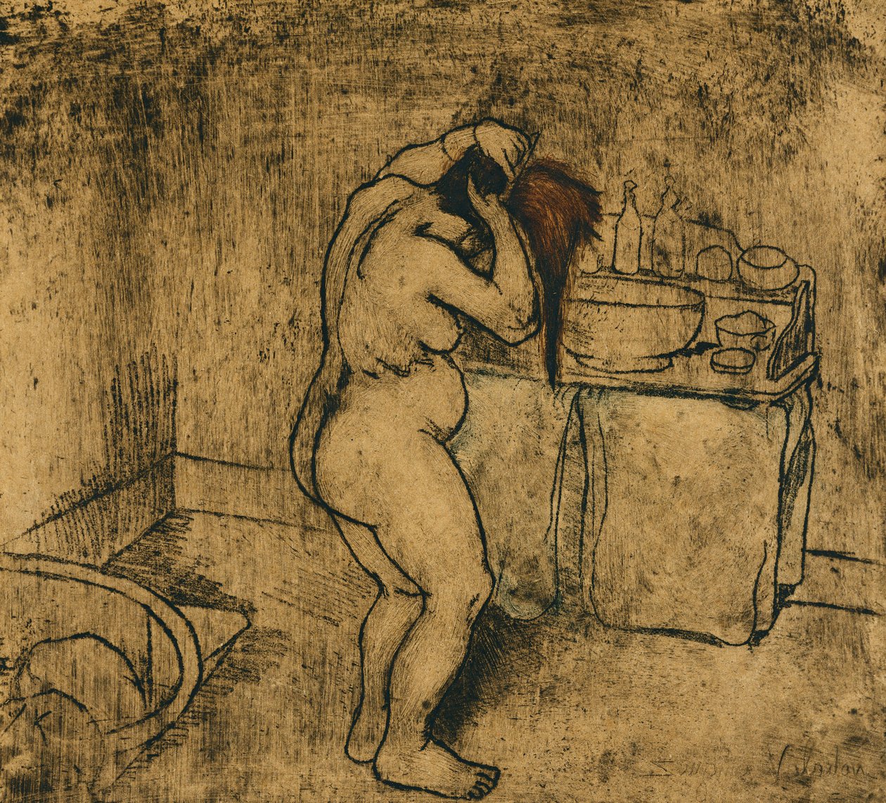Catherine Nude Combing her Hair by Marie Clementine Valadon