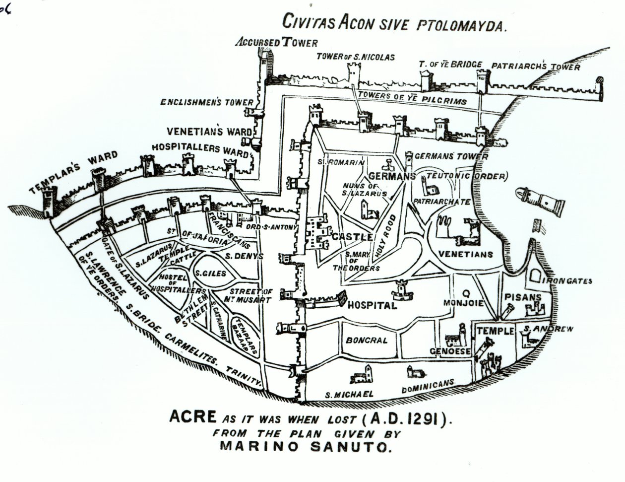 Acre as It Was When Lost (A.D. 1291) by Marino the Elder Sanuto