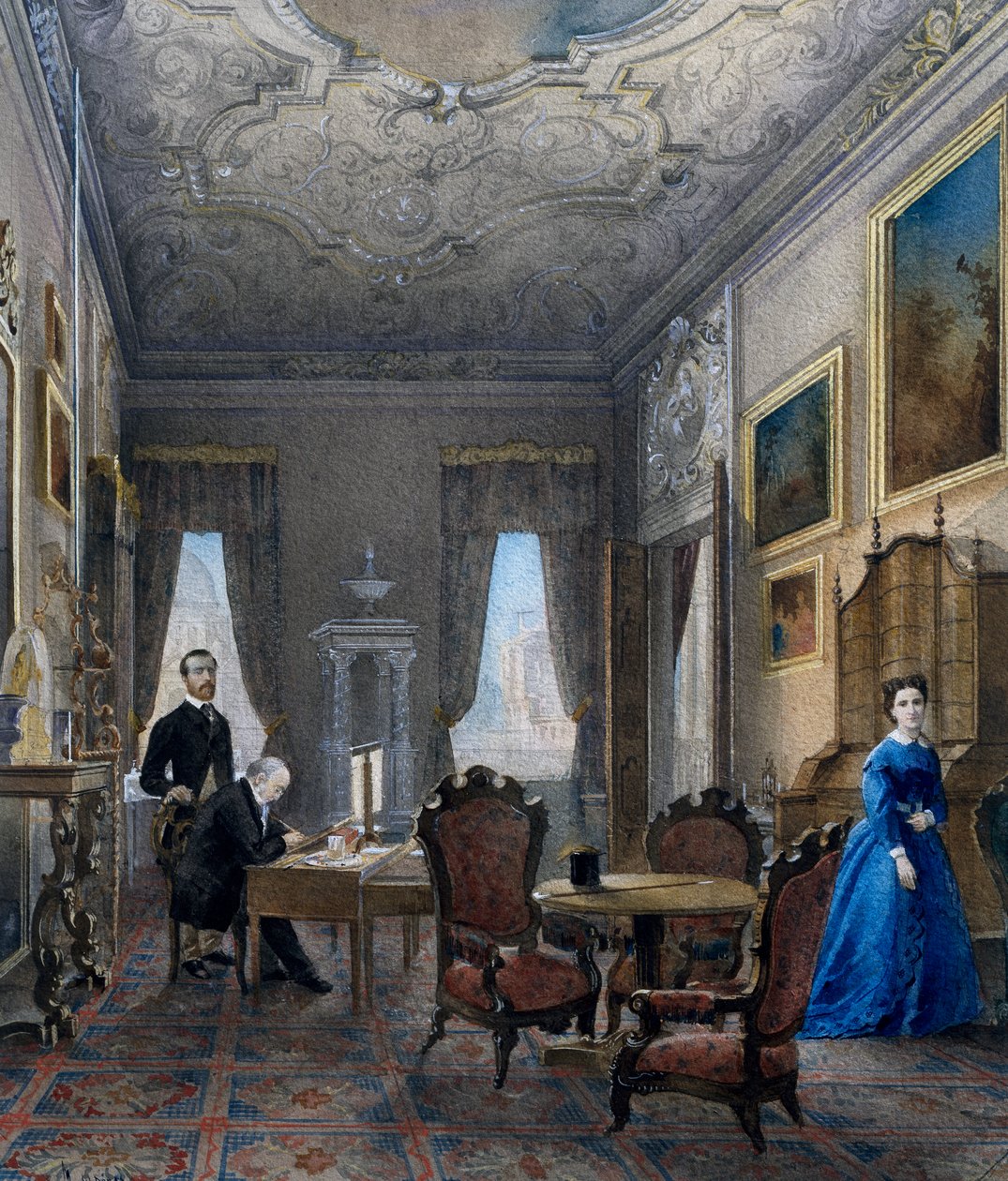 Venetian interior, watercolor by Don Martin, Italy by Martin Don
