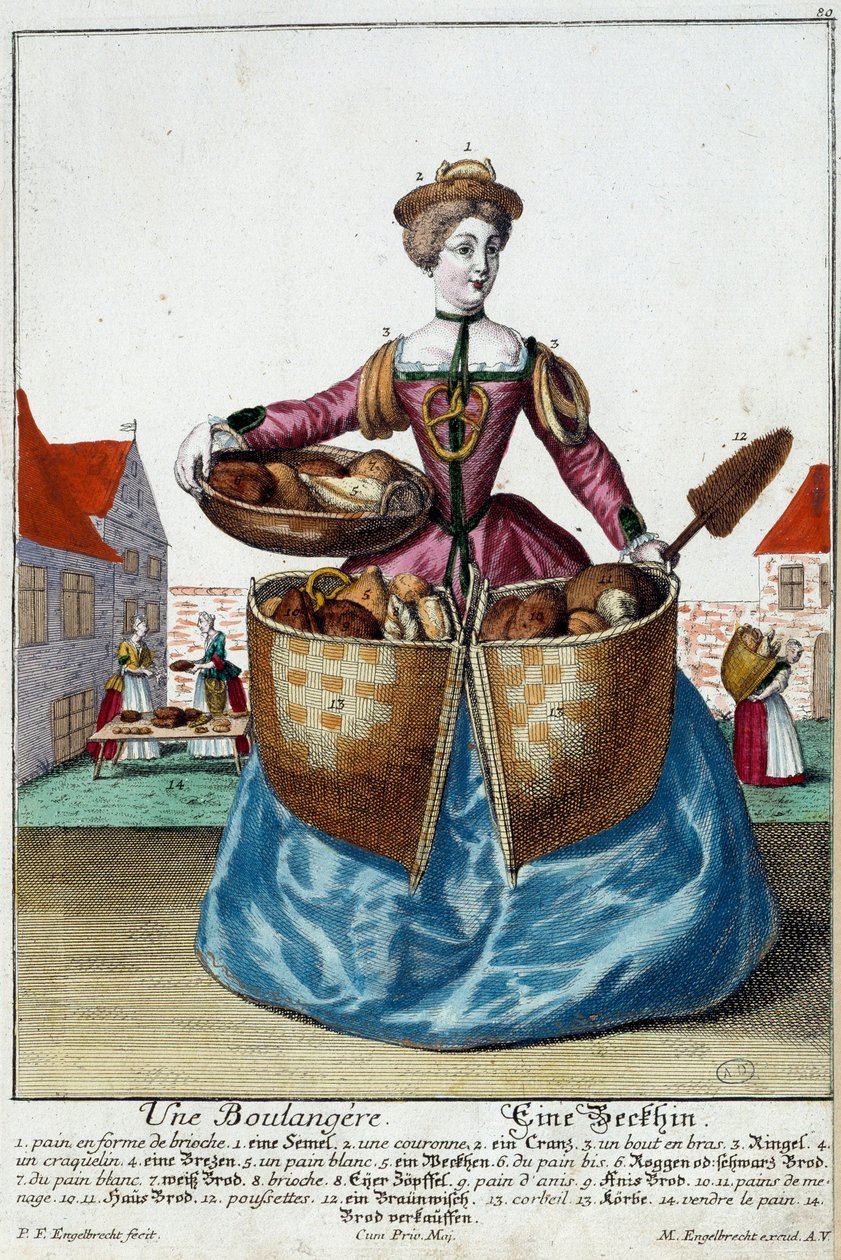 Occupation: A Baker. Engraving by Martin Engelbrecht (1684-1756), in 