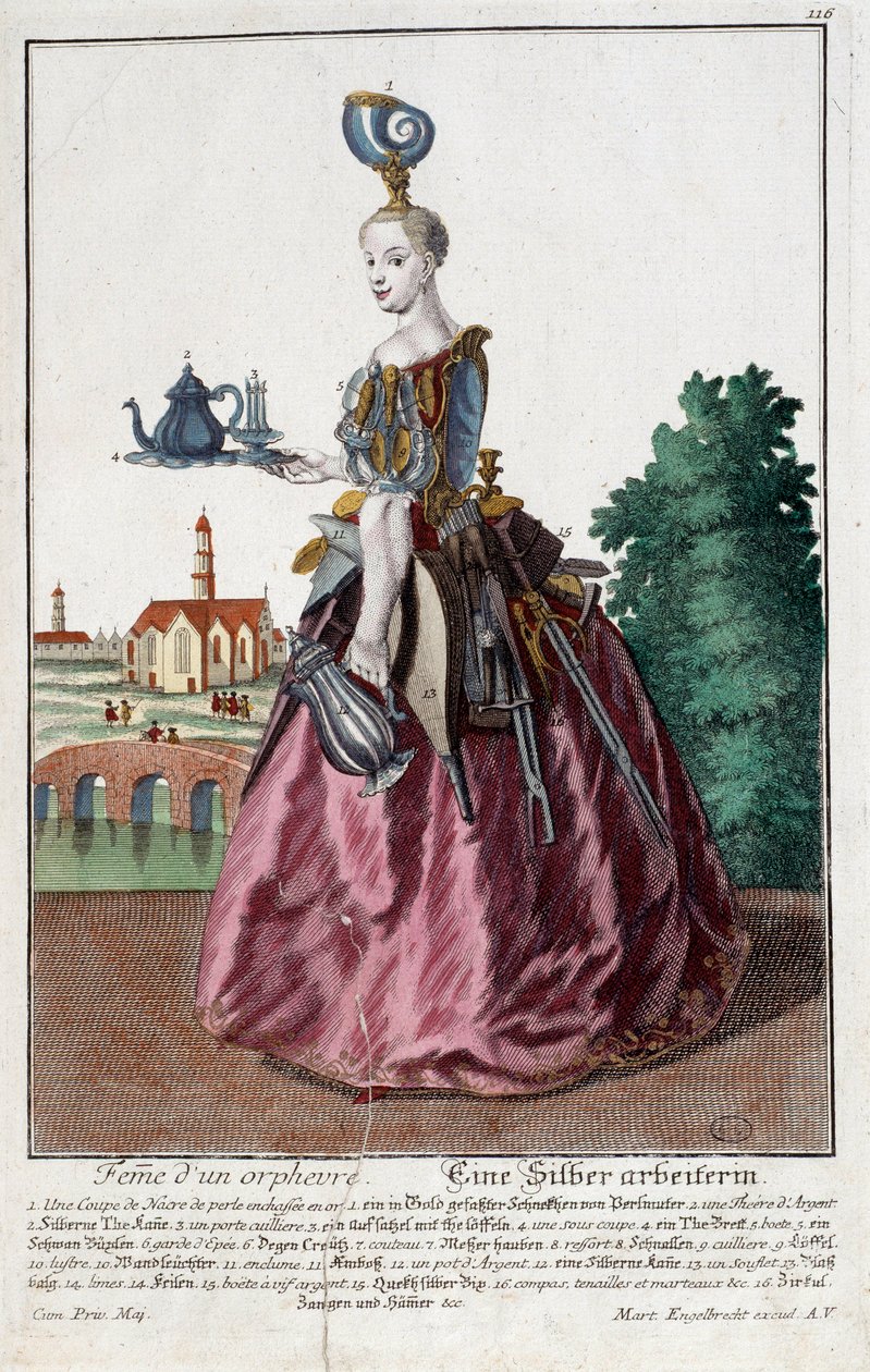 Woman of a Goldfish (Engraving) by Martin Engelbrecht