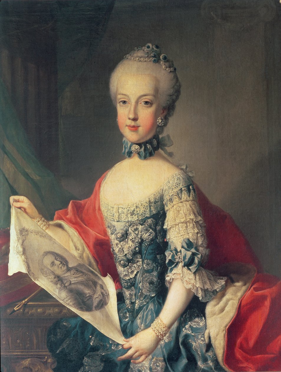 Archduchess Maria Carolina, thirteenth child of Maria Theresa of Austria, wife of Ferdinand I, King of the Two Sicilies, holding a portrait of her father Emperor Francis I by Martin II Mytens or Meytens