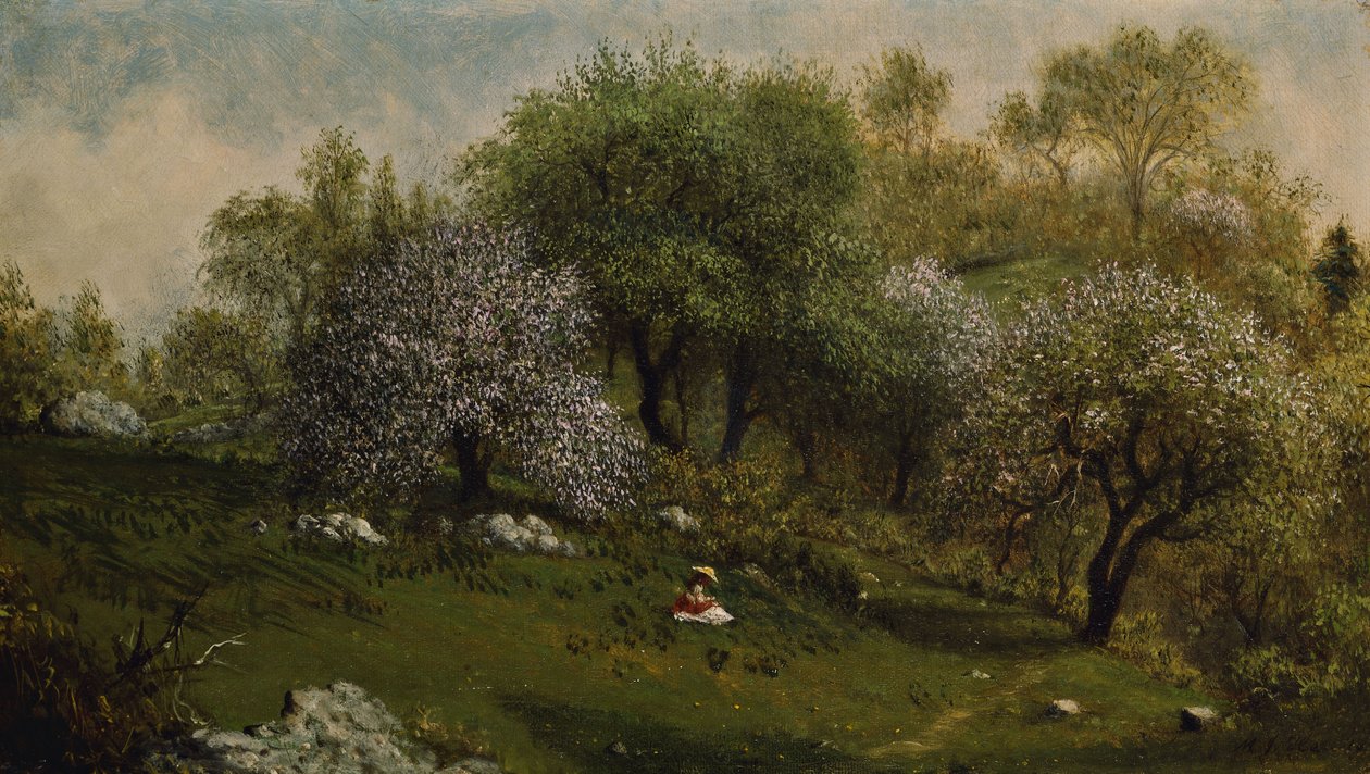 Girl on a Hillside, Apple Blossoms by Martin Johnson Heade