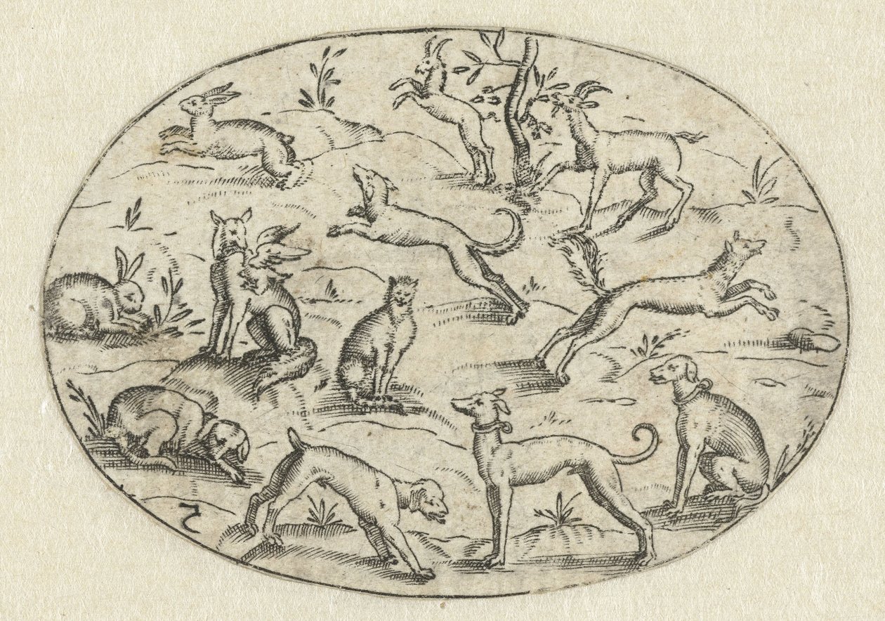 Oval with Dogs, Goats, and Rabbits by Martin Pleginck