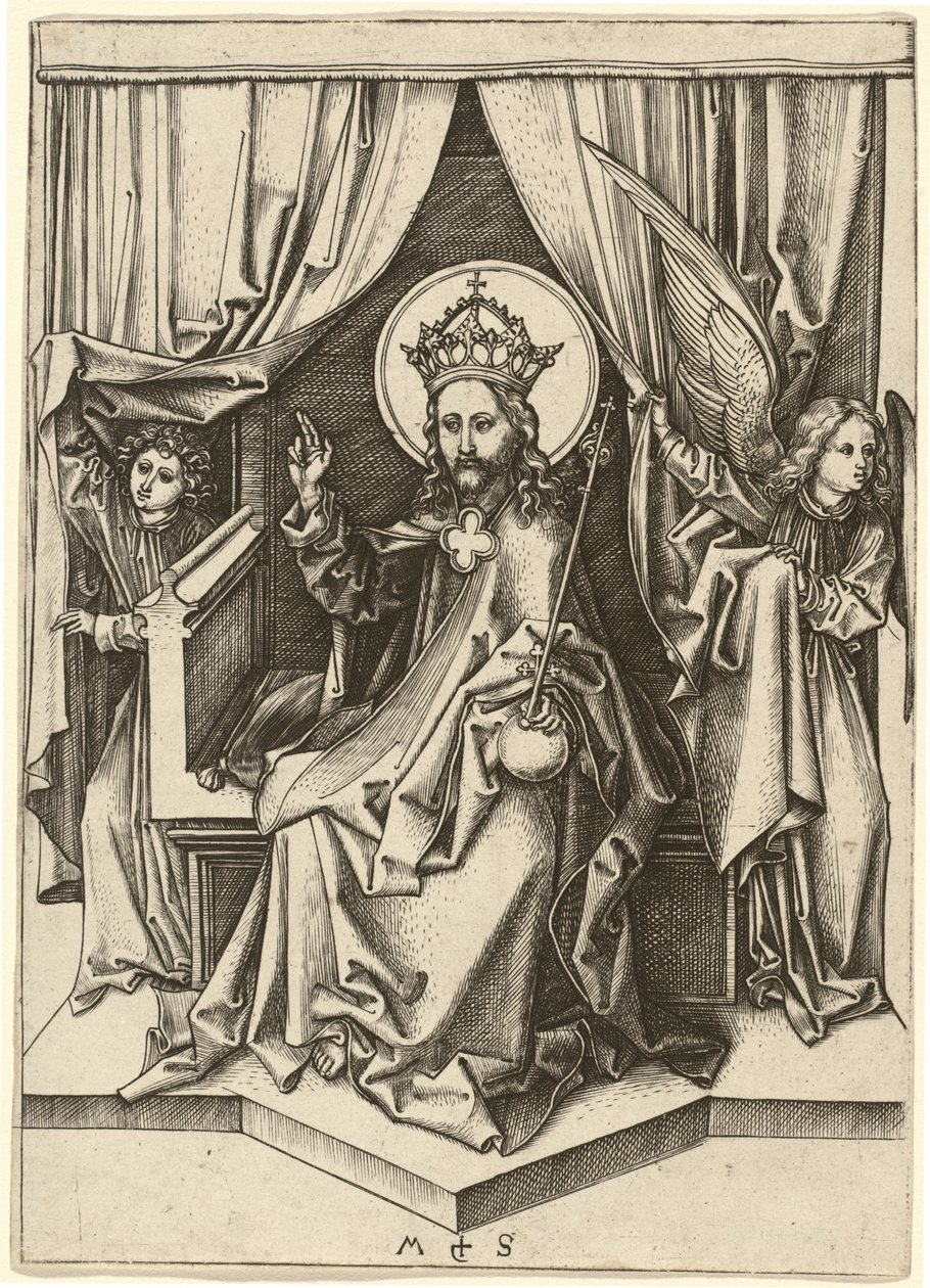 Christ Enthroned, with Two Angels by Martin Schongauer