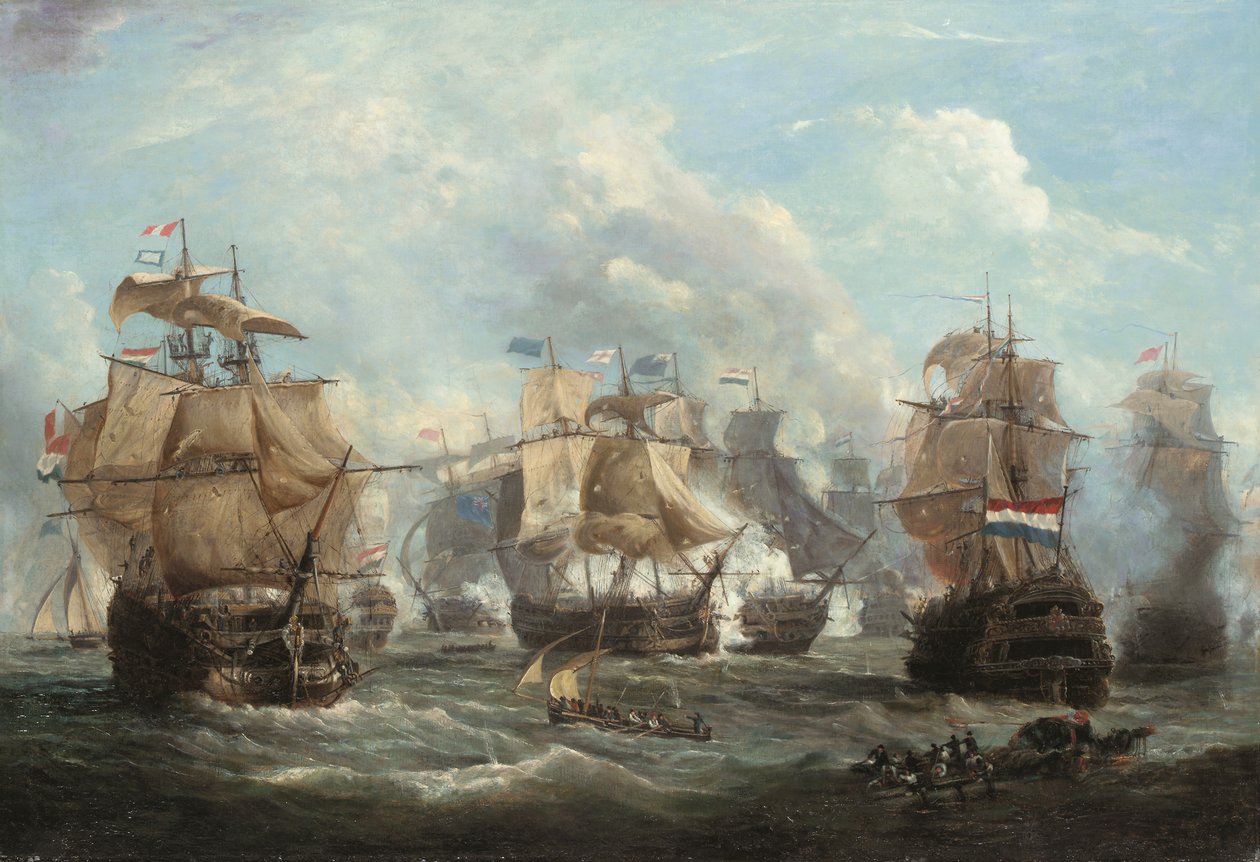 The English Flagship Venerable Engaging the Dutch Flagship Vrijheid at the Battle of Camperdown by Martin Schouman