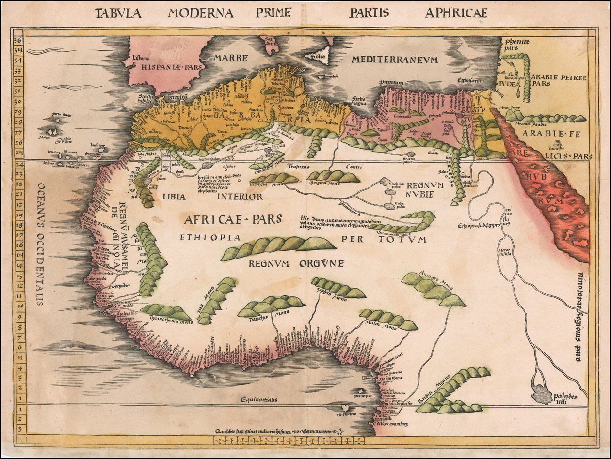 1513 map of West and North Africa by Martin Waldseemuller