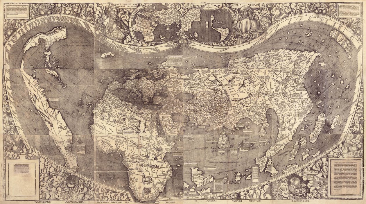 World Map Universalis Cosmographia, 1507 by Martin Waldseemuller