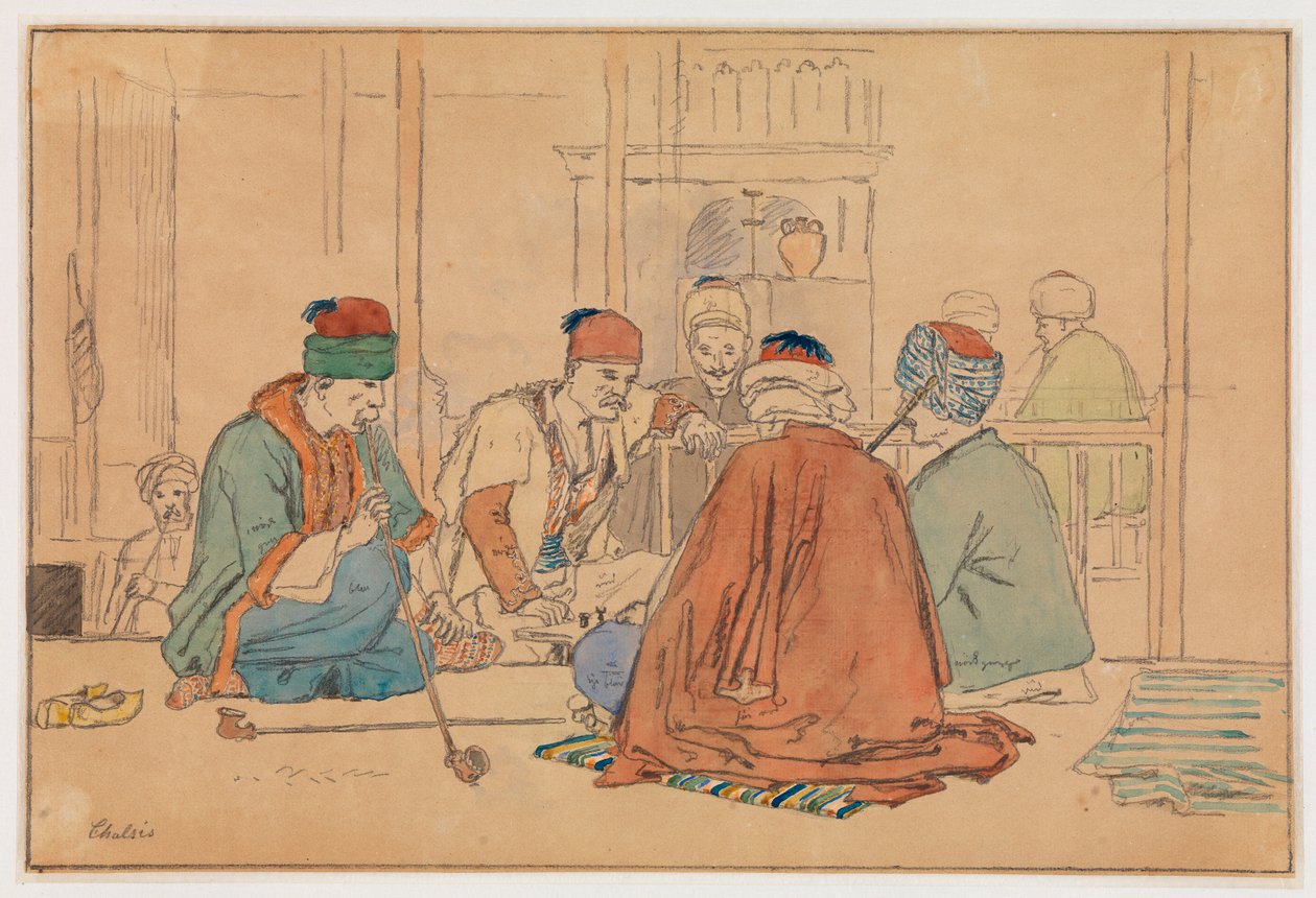 Café Interior with Men Smoking Pipes by Martinus Rørbye