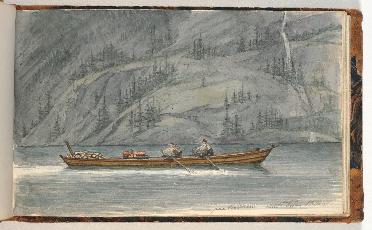 Fjord Landscape with Rowboat. Krøderen, Norway by Martinus Rørbye