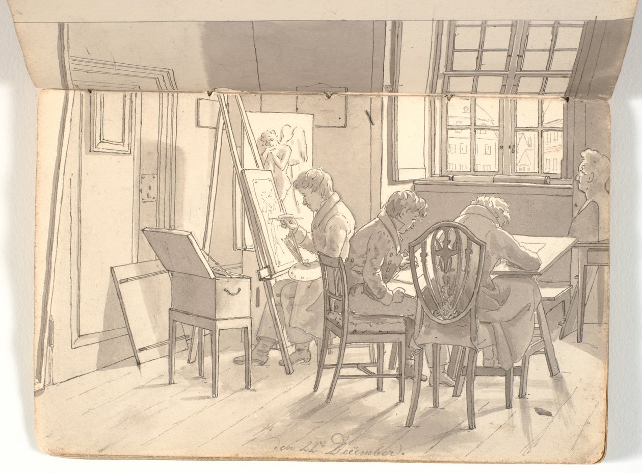Interior of the Academy with Painting and Drawing Artists by Martinus Rørbye