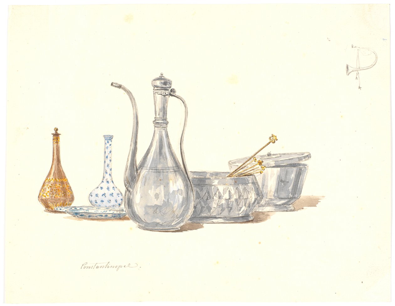 Turkish Jugs, a Pitcher, and Two Flasks by Martinus Rørbye