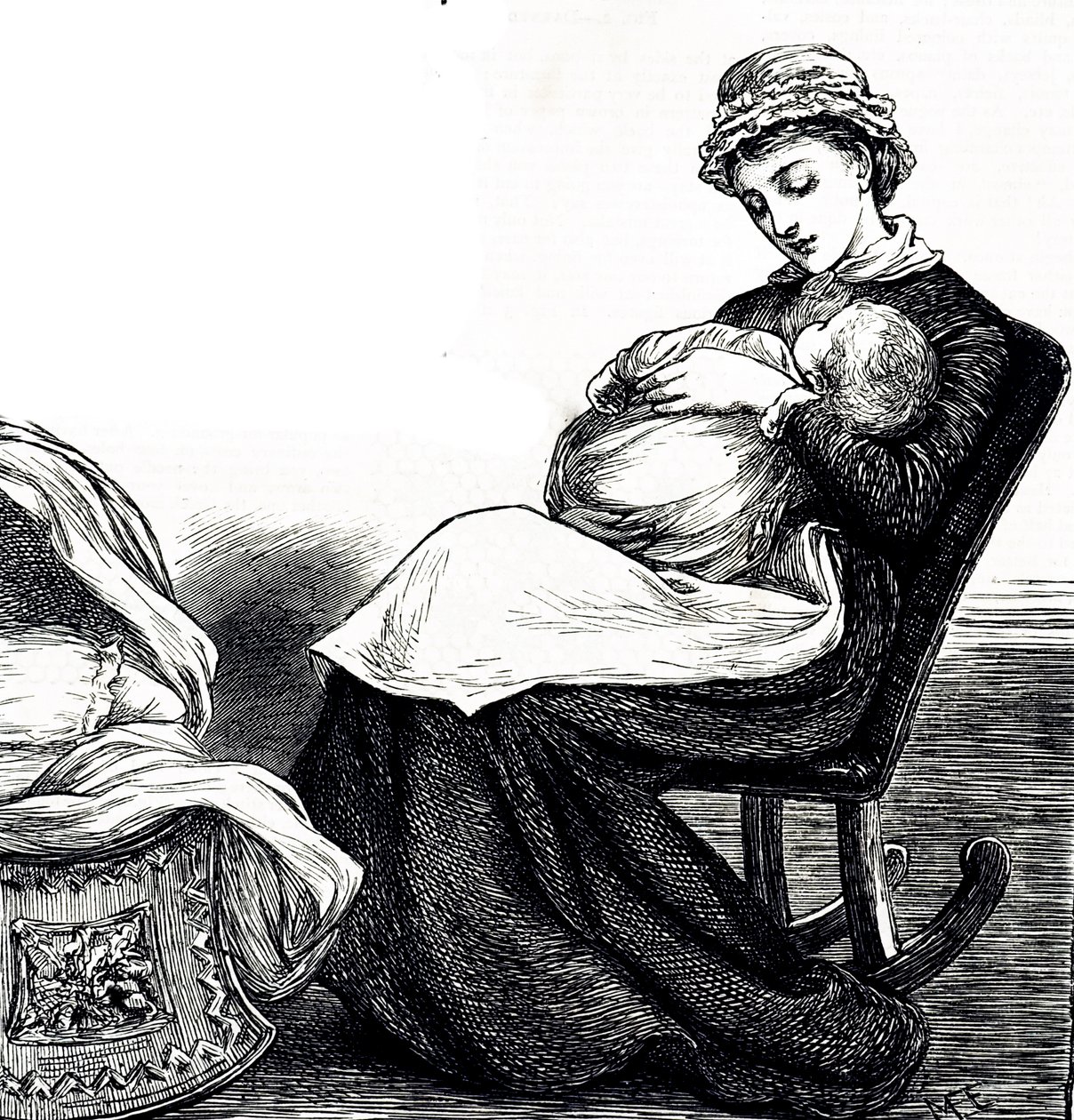 An Engraving Depicting a Mother Rocking Her Baby