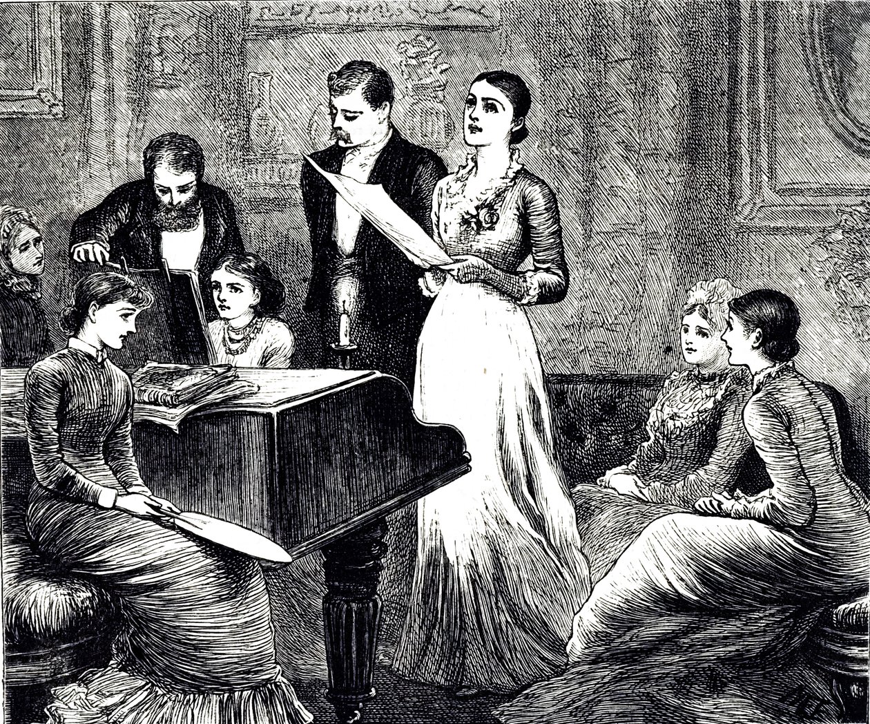 An engraving depicting a musical evening by Mary Ellen Edwards