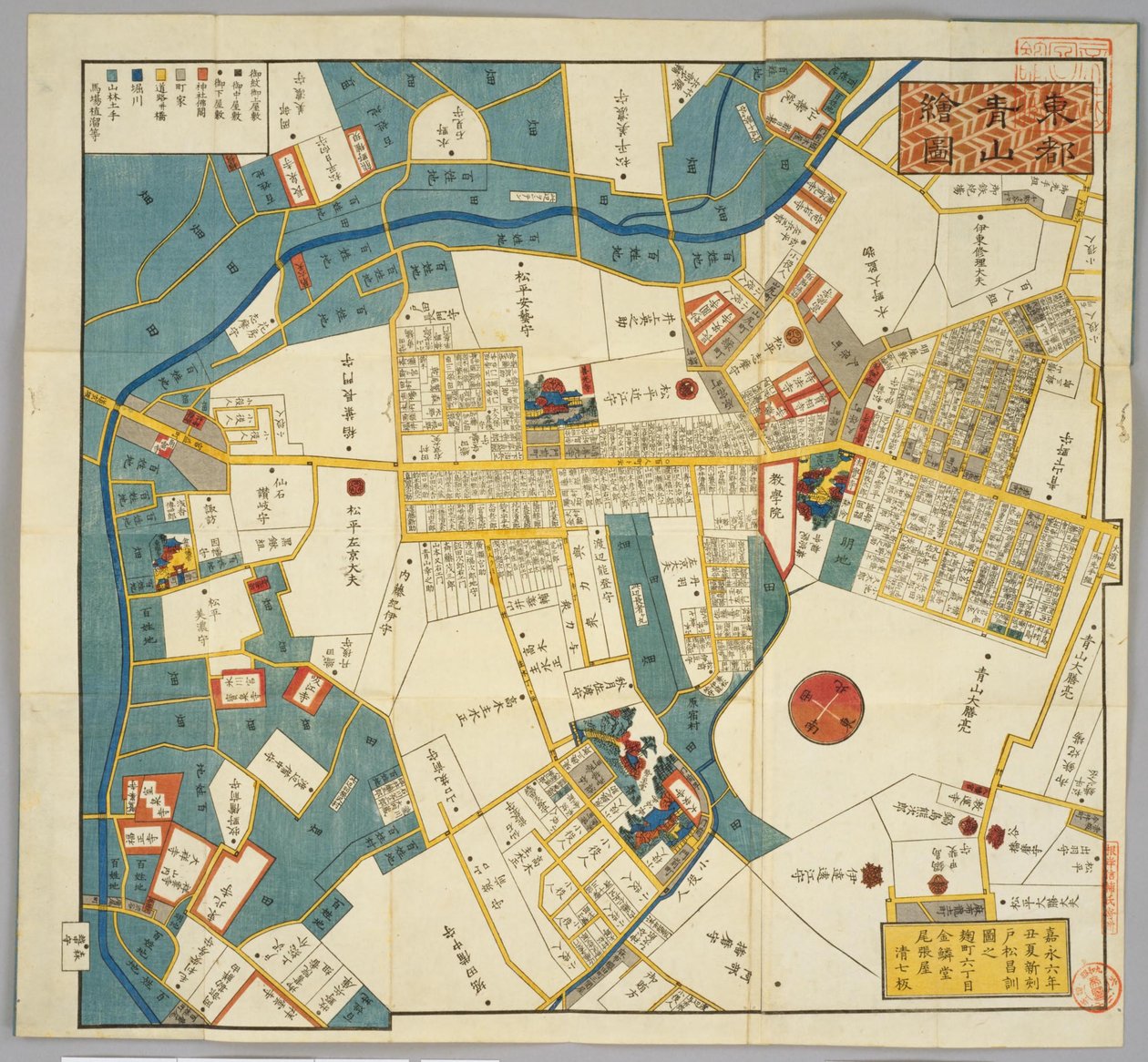 1853 Edo Map around Current Aoyama Street, from Miyamasusakaue by Masanori Tomatsu