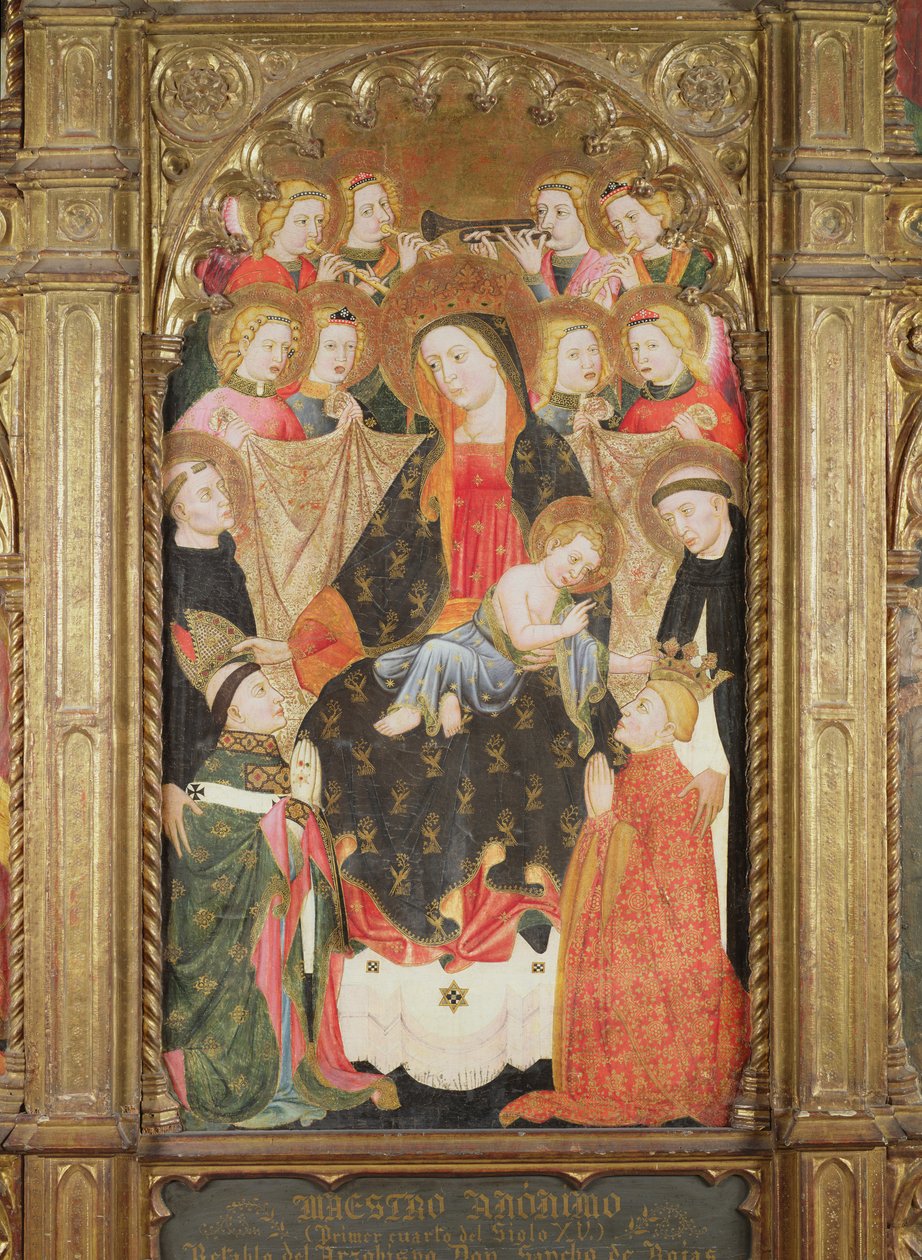 Altarpiece showing the Virgin and Child with Angels, Dominican Saints and Two Donors by Master of Archbishop Don Sancho Rojas
