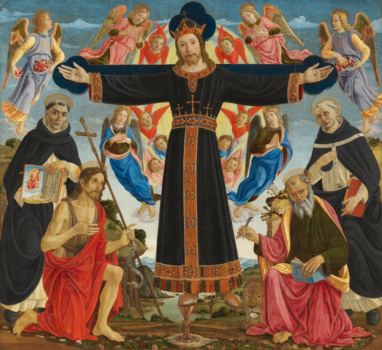 Christ on the Cross with Saints Vincent Ferre, John the Baptist, Mark and Antonius, c.1491-5 by Master of the Fiesole Epiphany