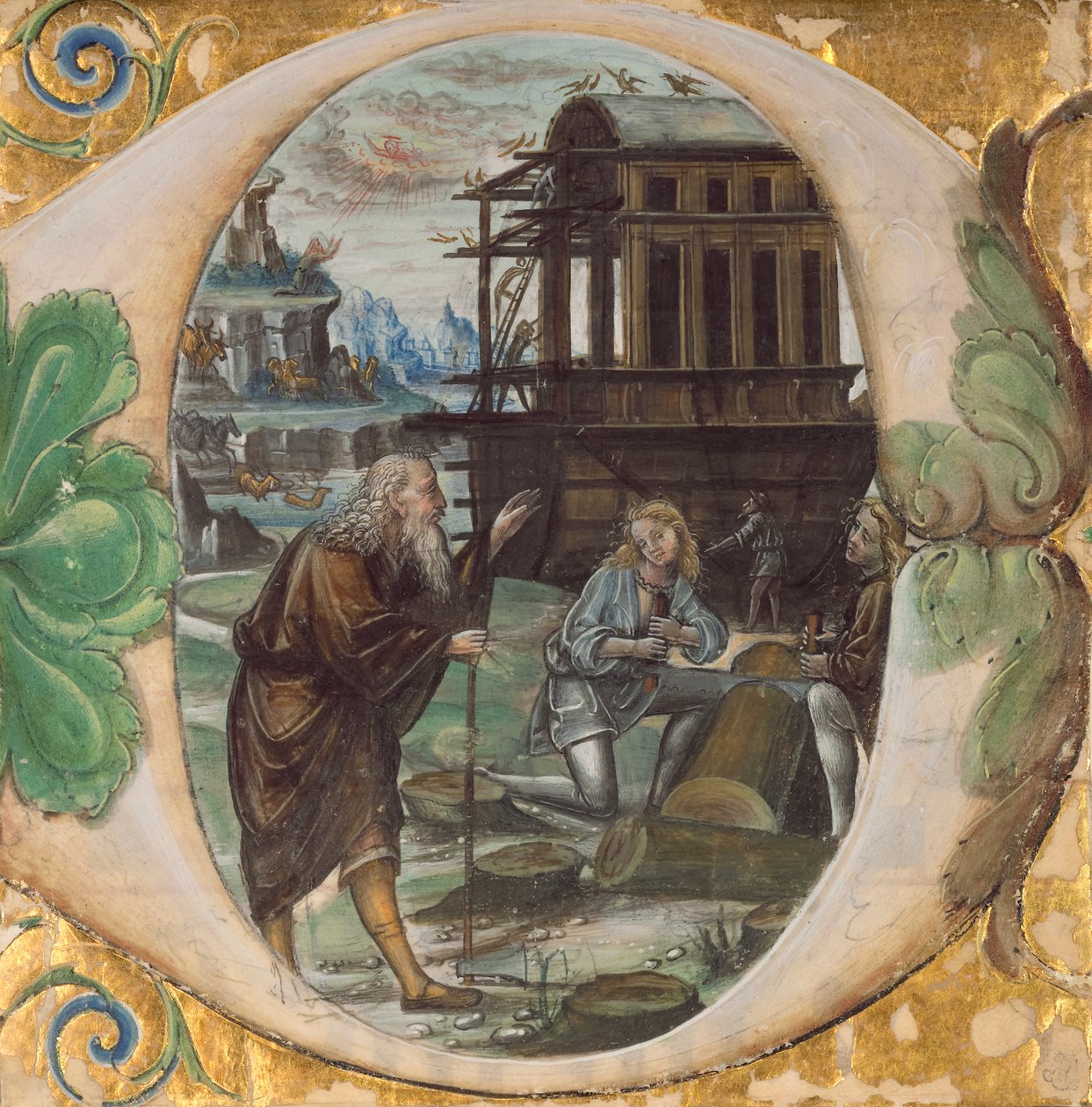 Initial D: Noah Directing the Construction of the Ark, c.1500 by Master of the Monogram B.F Master of the Monogram B.F