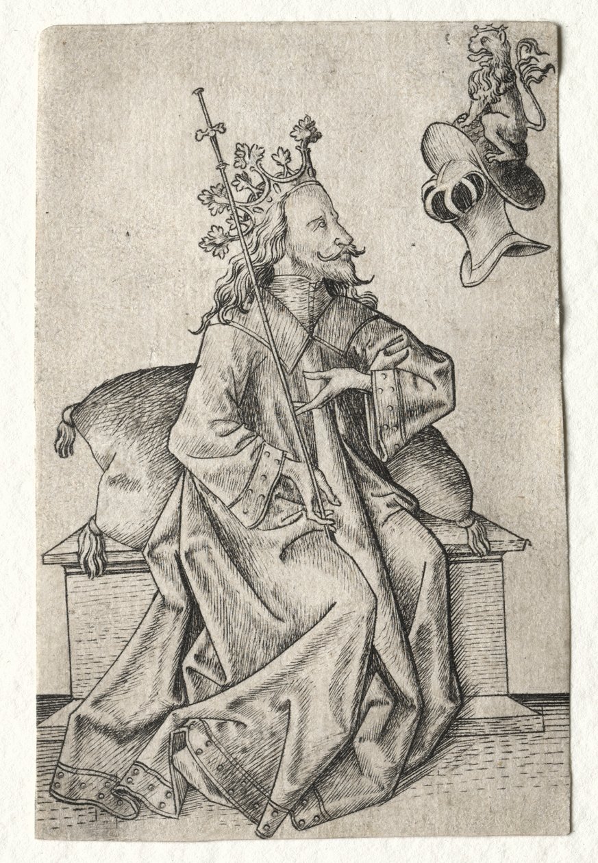 The Small Playing Cards: Second Suit: Helmets: Playing Card with King and Helmet by Master ES